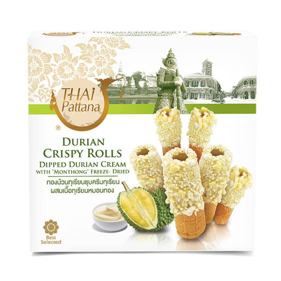 ทองม้วนทุเรียนชุบครีมทุเรียนผสมเนื้อทุเรียนหมอนทอง 45 กรัม