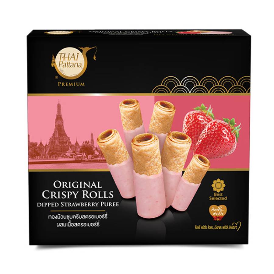 ทองม้วนชุบครีมสตรอเบอร์รี่ผสมเนื้อสตรอเบอร์รี่ 45 กรัม