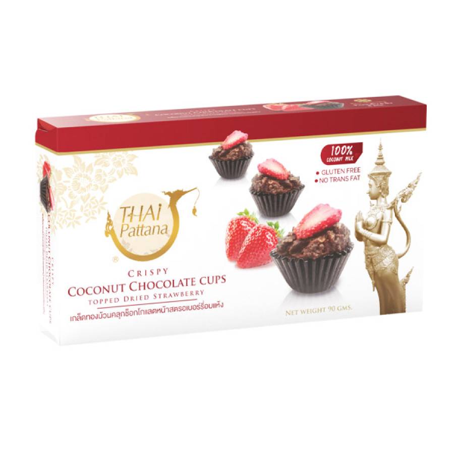 Crispy Coconut Chocolate Cups Topped Dried Strawberry 90 g.