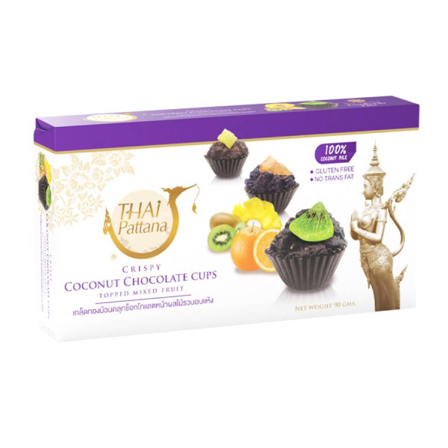 Crispy Coconut Chocolate Cups Topped Mixed Fruit 90 g.